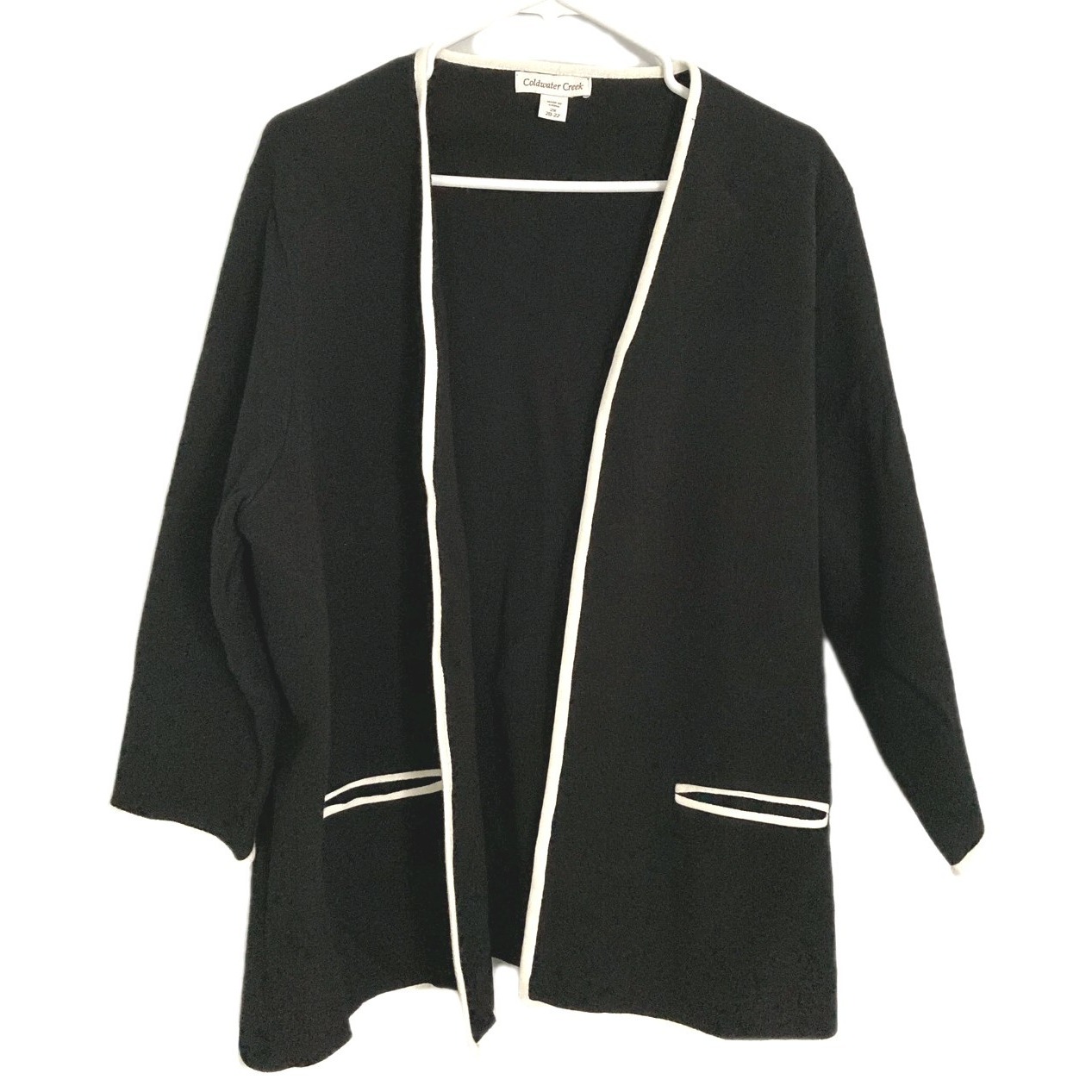 Coldwater Creek Cardigan Sweater Women 2x Black Open Front Trim Pockets Knit